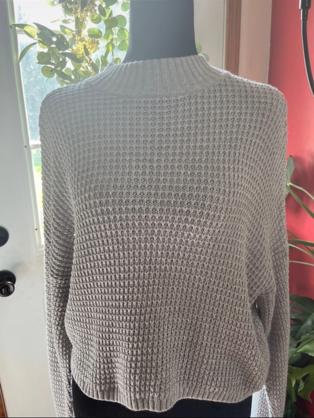 Hollister Waffle-Knit Turtleneck Sweater - Light Gray